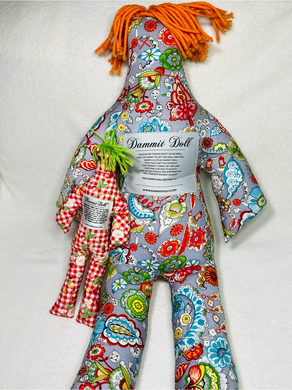 26” Jumbo Dammit Doll Sized Giant Stress Doll Floral Paisley + 14” Doll